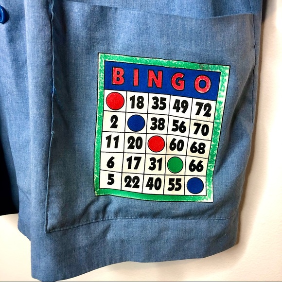 VINTAGE 80s Grandma Costume Blue Bingo Chambray Button-down Shirt Size Large - Picture 3 of 11
